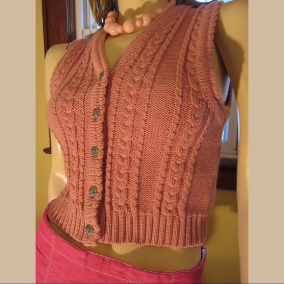 Vintage Austrian Boho Pink Buttondown Sweater Vest Top - Picture 1 of 8